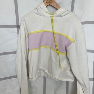 white + pastel stripped cropped hoodie